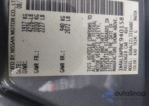 2017 Nissan Altima 2.5 Sv from USA, damaged, VIN 1N4AL3AP9HC940158